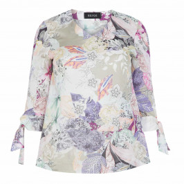BEIGE PRINTED TIE CUFF TUNIC - Plus Size Collection