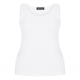 BEIGE LABEL ROUND NECK STRETCH JERSEY VEST WHITE - Plus Size Collection