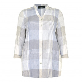 BEIGE label blue check cheesecloth linen SHIRT - Plus Size Collection