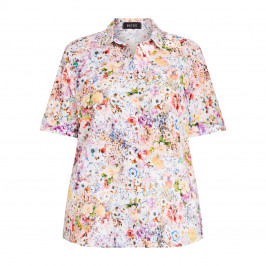 Beige 100% Cotton Short Sleeve Floral Shirt  - Plus Size Collection