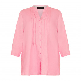Beige Pure Linen Collarless Shirt Pink  - Plus Size Collection