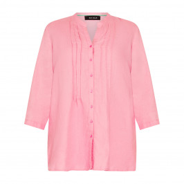 Beige Pure Linen Collarless Shirt Pink  - Plus Size Collection