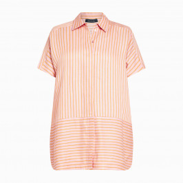 Beige Linen Blend Striped Shirt Pink - Plus Size Collection