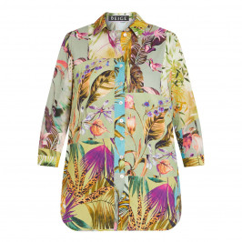 BEIGE PATCHWORK TROPICAL PRINT SHIRT - Plus Size Collection