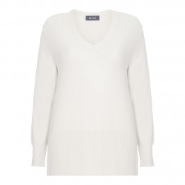 BEIGE DEEP V-NECK RIB DETAIL SWEATER IN CREAM - Plus Size Collection
