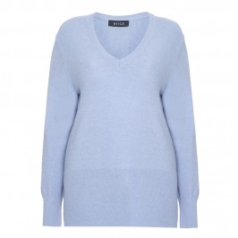 BEIGE V-NECK SWEATER WITH RIB DETAIL IN SKY BLUE - Plus Size Collection