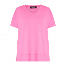 Beige V-neck T-shirt Fuchsia  - Plus Size Collection