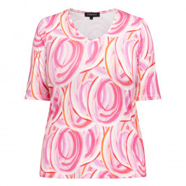 Beige Stretch Jersey Swirl Print T-Shirt Pink  - Plus Size Collection