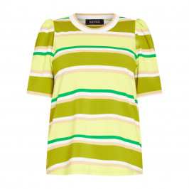 Beige Stretch Jersey Striped T-Shirt Lime - Plus Size Collection