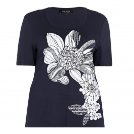 BEIGE label navy embellished flower print  T-SHIRT - Plus Size Collection