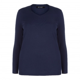 BEIGE V NECK TOP NAVY - Plus Size Collection