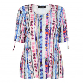 BEIGE PRINT TOP SHOULDER RUCHE TIE - Plus Size Collection