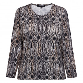 Beige Round Neck Jersey Top Print Black  - Plus Size Collection