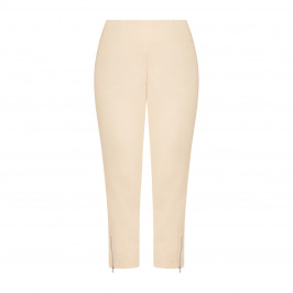 Beige Pull on Cotton Blend Cropped Trouser Sand - Plus Size Collection