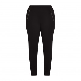 Beige Stretch Jersey Trousers Zip Pockets Black  - Plus Size Collection