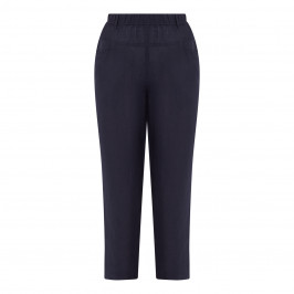 BEIGE PULL-ON LINEN TROUSERS NAVY - Plus Size Collection