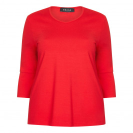 BEIGE RED FLOUNCE CUFF TOP WITH SIDE STRIPE - Plus Size Collection