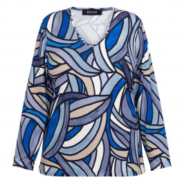 Beige Swirl Print Top Blue  - Plus Size Collection