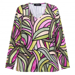 Beige Swirl Print Top Fuchsia and Green  - Plus Size Collection