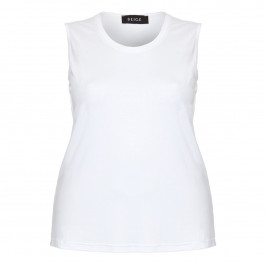 BEIGE WHITE ROUND NECK JERSEY VEST  - Plus Size Collection