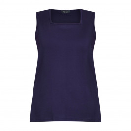 Beige Square Neck Pure Cotton Vest Navy - Plus Size Collection