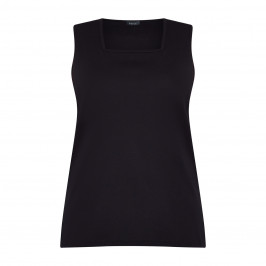 Beige Square Neck Pure Cotton Vest Black - Plus Size Collection