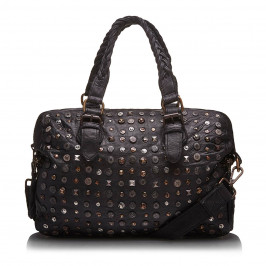 C.L. METAL STUDDED Black LEATHER BAG - Plus Size Collection