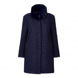 GAIA NAVY TWEED JACKET with LUREX THREAD & DETACHABLE FUR COLLAR - Plus Size Collection