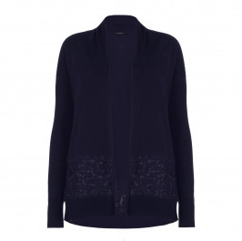 ELENA MIRO NAVY SHAWL COLLAR CARDIGAN WITH LACE DETAIL - Plus Size Collection