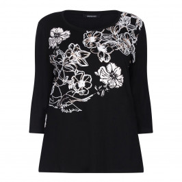 ELENA MIRO black floral metallic print TOP - Plus Size Collection