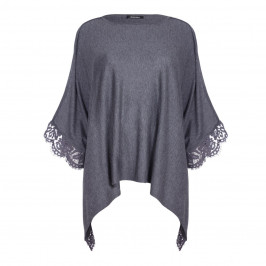 ELENA MIRO GREY KNITTED PONCHO WITH LACE HEM - Plus Size Collection