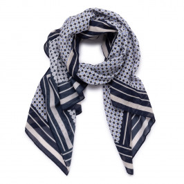 Elena Miro Cotton Blend Printed Scarf Navy  - Plus Size Collection