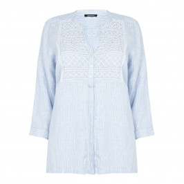 ELENA MIRO smocked linen pinstripe SHIRT - Plus Size Collection