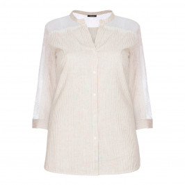ELENA MIRO STRIPED LINEN SHIRT WITH LACE INSERT - Plus Size Collection