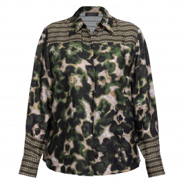 Elena Miro Satin Print Shirt Khaki  - Plus Size Collection