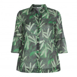 ELENA MIRO LEAF PRINT COTTON SHIRT  - Plus Size Collection