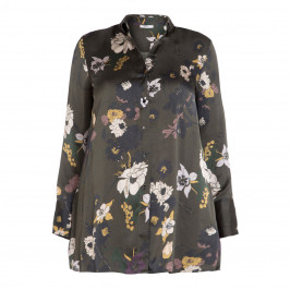 ELENA MIRO OLIVE FLORAL PRINT SHIRT - Plus Size Collection