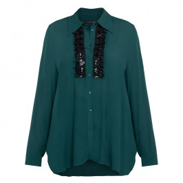 Elena Miro Shirt with Embellished Placket Forest Green  - Plus Size Collection