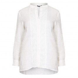 ELENA MIRO WHITE LINEN SHIRT EMBROIDERED PLACKET - Plus Size Collection