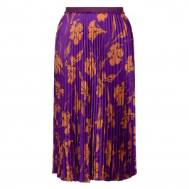 Elena Miro Satin Floral Pleated Skirt Purple