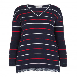 ELENA MIRO STRIPE SWEATER WITH LACE TRIM - Plus Size Collection