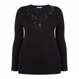 ELENA MIRO BLACK SWEATER WITH LEATHER AND JEWEL - Plus Size Collection