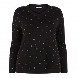 ELENA MIRO BLACK SWEATER WITH BRONZE EYELETS - Plus Size Collection