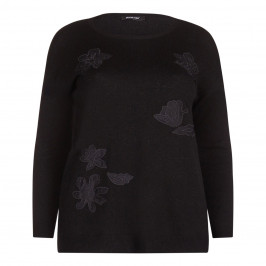 ELENA MIRO black floral lace appliqués SWEATER - Plus Size Collection