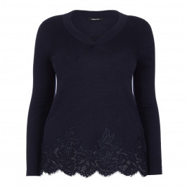 ELENA MIRO NAVY SWEATER WITH LACE HEM - Plus Size Collection