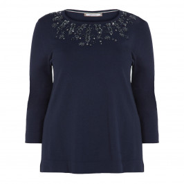 ELENA MIRO NAVY SEQUIN EMBELLISHED SWEATER - Plus Size Collection