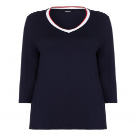 ELENA MIRO navy v-neck contrast edge TOP - Plus Size Collection