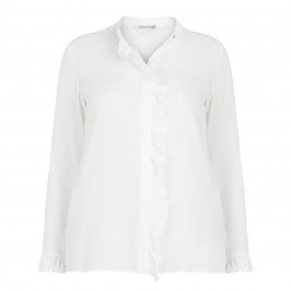 ELENA MIRO SILK BLEND RUFFLE BLOUSE WHITE - Plus Size Collection