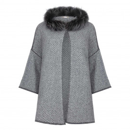 ELENA MIRO CASHMERE BLEND HERRINGBONE KNIT CARDIGAN - Plus Size Collection