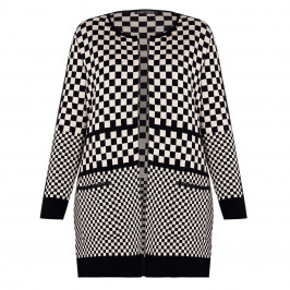 FABER LONGLINE CHECKERBOARD INTARSIA CARDIGAN - Plus Size Collection